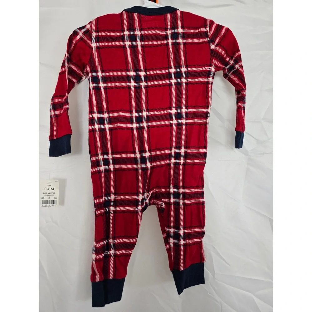 Kids Red Plaid Long Sleeve Footed Pajamas‎ Sleepwear Size 3-6months